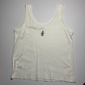 Vintage Y2K White Ribbed Tank Top Cactus Logo Sleeveless Tee